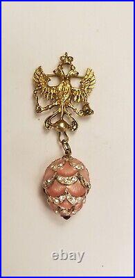 Vintage Russian Imperial 14k Eagle brooch w STERLING GILT ENAMEL RHINESTONE egg