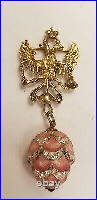 Vintage Russian Imperial 14k Eagle brooch w STERLING GILT ENAMEL RHINESTONE egg