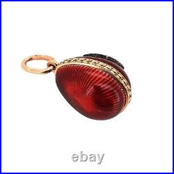 Vintage Russian Imperial-era Rose Gold Old Diamond Enamel Egg Pendant