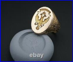 Vintage Solid Gold Russian Imperial Eagle Signet Ring Wax Seal Size 7.5 RG2516
