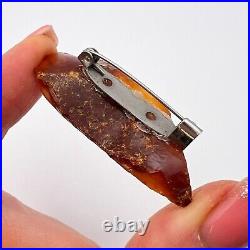 Vintage USSR Royal Amber Women's Jewelry Brooch Yellow Baltic Massive 7.8 Gram