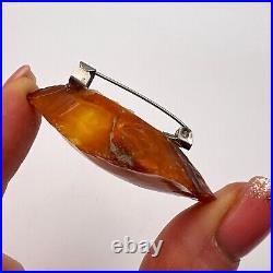 Vintage USSR Royal Amber Women's Jewelry Brooch Yellow Baltic Massive 7.8 Gram