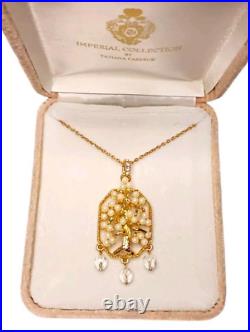 Vtg New Tatiana Faberge Imperial Collection Family Tree Pearl Pendant & Necklace