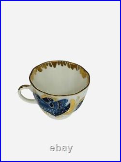 Vtg Russian Imperial Lomonosov Porcelain Blue Golden Garden Demitasse Set