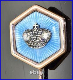 WWI Imperial Russian Faberge Officer's 14k Gold, Enamel & Diamond crown lapel pin
