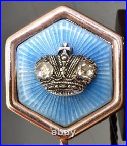 WWI Imperial Russian Faberge Officer's Lapel Pin 14k Gold Enamel Diamond Crown