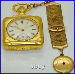 WWI Imperial Russian Officer's 18k Gold Plated Square Shaped Pocket-Desk Watch