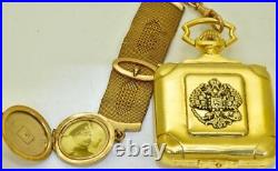 WWI Imperial Russian Officer's 18k Gold Plated Square Shaped Pocket Watch c1916